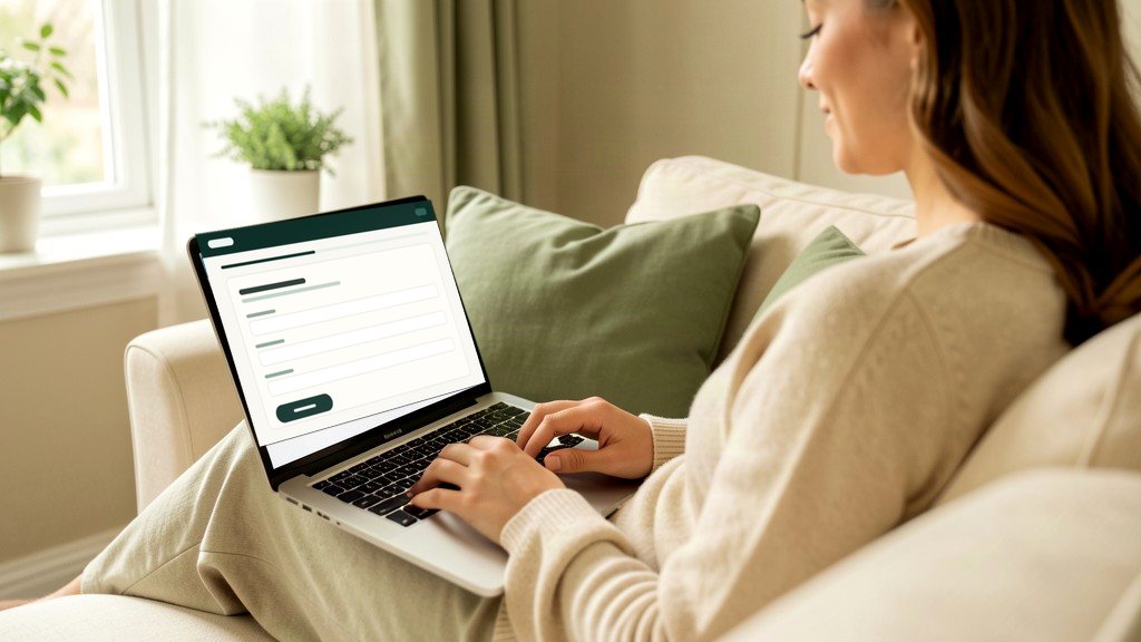 Person completing a private online medical intake on a laptop at home